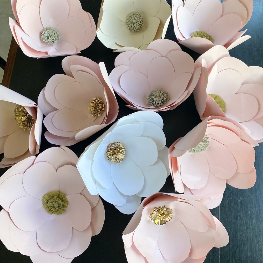 Set of 11 Large Paper Flowers in Pink and White